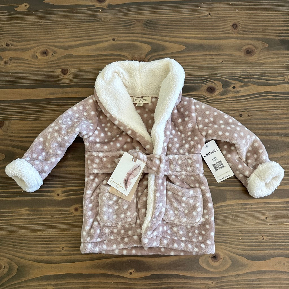 Baby Jessica Simpson Robe 0-9 Months Taupe White Polka Dot